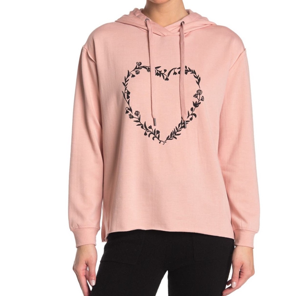 C & C California Pink Hooded Sweatshirt With Heart Detail Print - Size Medium